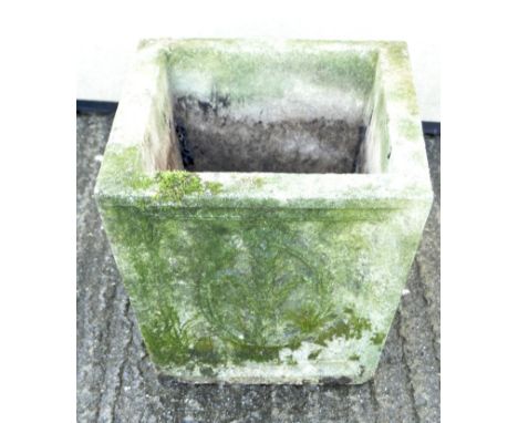 A reconstituted stone garden planter, of tapered square form, 32cm high