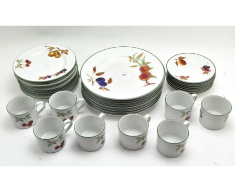 A Royal Worcester part tea and dinner service in the 'Evesham' pattern, comprising of plates and eight cups and saucers, diam