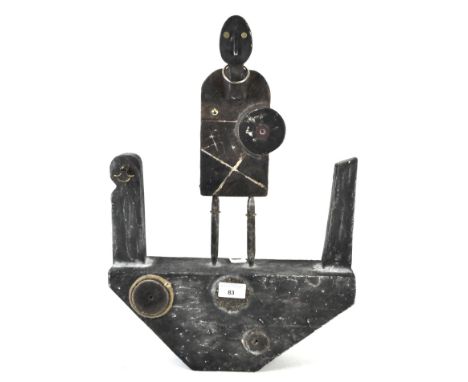 Contemporary sculpture in the style of John Maltby, depicting a stylised figure on stand, marked to verso 'John Maltby', 50cm