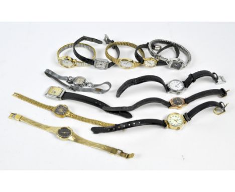 A collection of twelve vintage ladies wristwatches, including an Accurist, Timex and a Rotary
