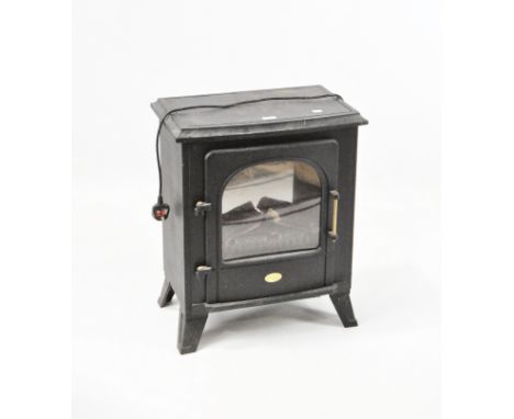 A black Dimplex electric stove in the style of a woodburning stove, model MON20R, 67cm x 54cm x 36cm