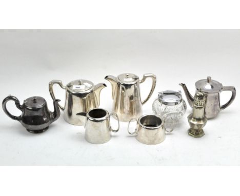 A selection of silver plated wares, to include a Christofle silver plated teapot, War department WMF silver plated teapot and