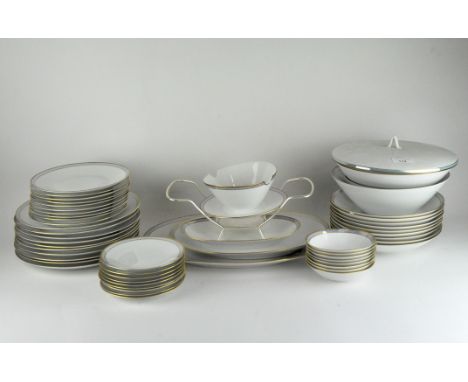 A Rosenthal part dinner service, with lilac/blue lustred and gilt borders, 20th century, printed green marks, including: bowl