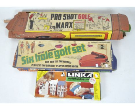 Two vintage golf games, comprising Pro shot golf by Marx and Mettoy weekend six hole golf set, both in original boxes, togeth