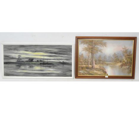 Two contemporary oil on canvases, the first depicting a riverside landscape scene, signed (lower right) I. Cafieri, framed, 5