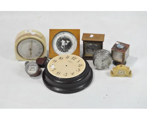 A collection of vintage clocks and barometers, to include a Mappin &amp; Webb mantle clock, Angelus four part clock barometer