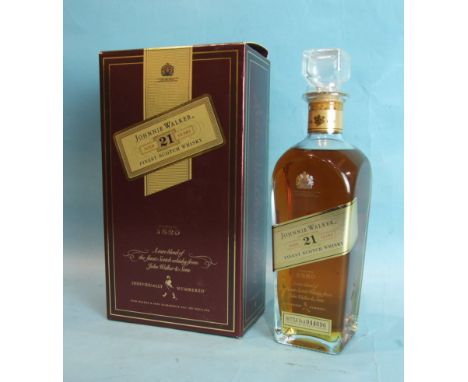 Johnnie Walker Aged 21 Years Finest Scotch Whisky, bottle no. A044696, 43%, 70cl, in decanter-style bottle and cardboard box.