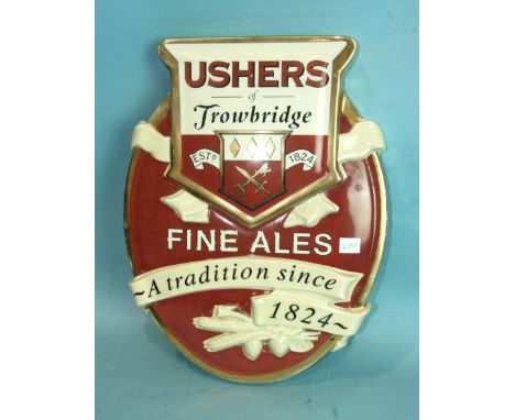 An "Ushers of Trowbridge" ceramic advertising wall plaque, 47 x 35cm.