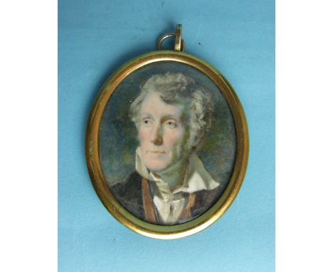 19th century English School, a miniature on card portrait of a gentleman, believed to be Alexander Munro (Tertius) Professor 