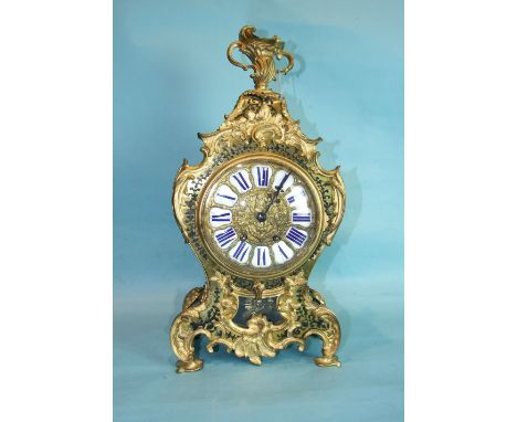 A 19th century French Boulle mantel clock of balloon shape, with gilt metal mounts and twin-train bell-striking movement on m