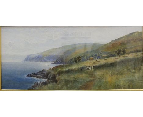 Arthur Wilkinson (1860-1930) AT COOMBE MARTIN, DEVONSHIRE Signed watercolour, dated 1895, 29 x 64cm.