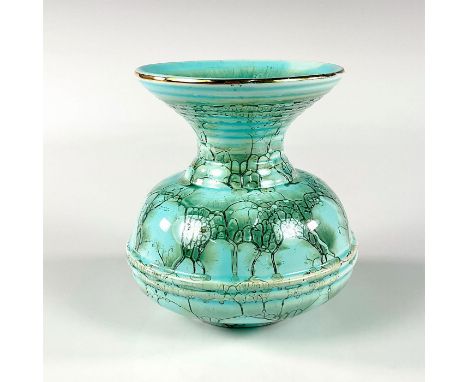 Turquoise toned with lustre finish &amp; branch patterning.Hand Painted Jumbo Gouda Made In Holland on bottom. This item has 