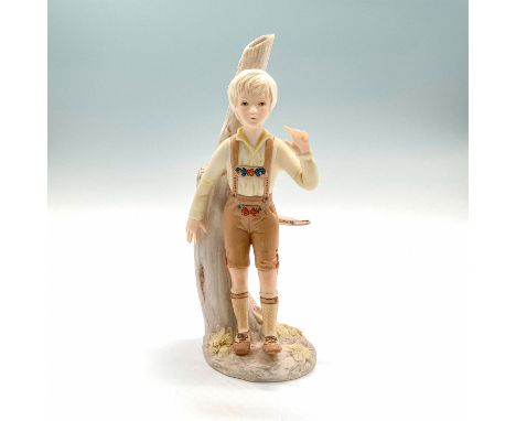 Part of the Fairytales Collection. Hansel in traditional Dutch clothing standing next to a tree trunk. Cybis backstamp. Artis