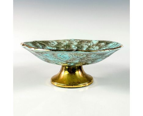 Turquoise toned stunning piece with lustre finish &amp; branch patterning. Brass trim around rim.Hand Painted Delftware Made 