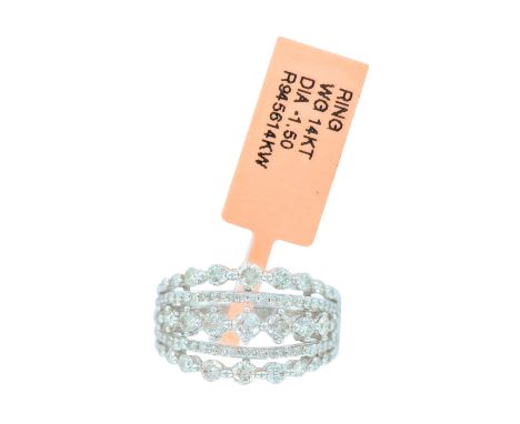 A beautiful wide band multi string design ladies ring for a special occasion or an everyday wear in style with 1.50cts of rou