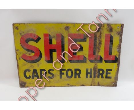 Enamel advertising double sided sign, Shell cars for hire""