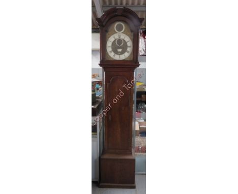 Oak case 8 day longcase clock by John McDonald of Inverness, the brass face dial shows a subsidary dial for strike/silent. Sp