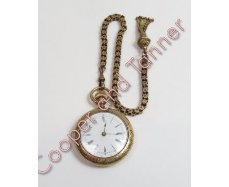 Anonymous, an open faced fob watch, possibly American, the unsigned white enamel dial with black Roman numerals, blued steel 