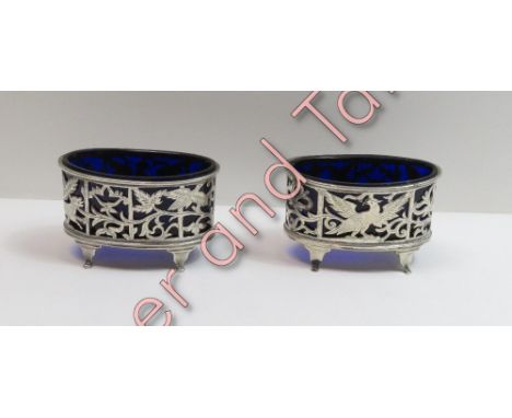 A pair of silver salts, by Harrison Brothers &amp; Howson (George Howson, London 1901, of oval outline and pierced in the Geo