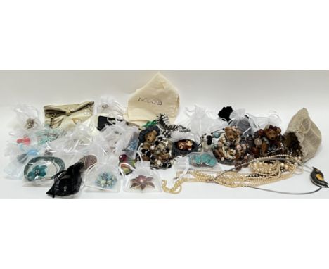 A large quantity of costume jewellery including earrings, bracelets, necklaces, chains, enamel, simulated pearls, Nodova etc.