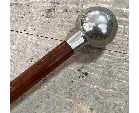 A Royal Scots Malacca swagger stick with white metal knop bearing Latin motto (l- 69cm)