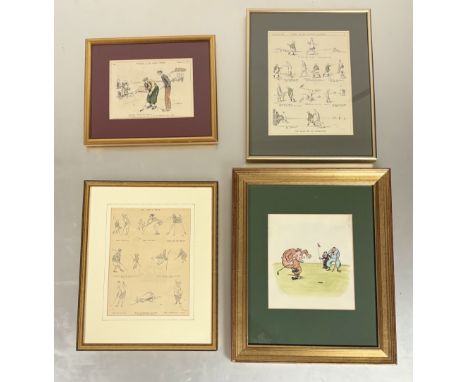 A collection of vintage golfing cartoons comprising, a 1934 Punch "First Golfer "What's you.....than once a week", clipping c