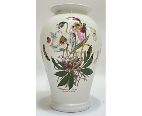 A Portmeirion Botanic Garden vase with transfer printed Christmas Rose designs (marked verso, h- 27cm)