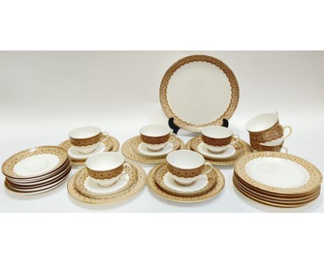 A Royal Worcester Floral Lace pattern 647 part tea service in brown comprising six cups, twelve saucers, eleven tea plates, a