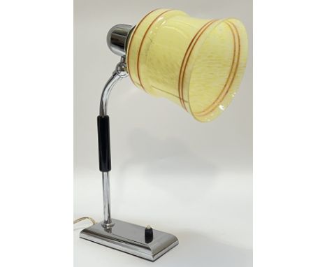 An Art Deco chrome plated desk lamp with yellow/orange coloured slag glass shade (h- 37cm)
