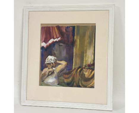 Maggie Vance (20thc), Waiting for Aphrodite, Ceramic Figure, watercolour, unsigned, artist label verso, in a glazed wooden fr