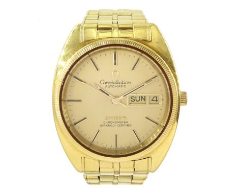 Omega Constellation gentleman's 18ct gold chronometer automatic wristwatch, Ref. 168.0057, Cal 1021, champagne dial with day 