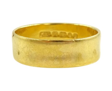 22ct gold wedding band, London 1965Condition Report:Approx 5.05gm, size R, depth = 6.2mm