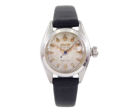 Rolex Oyster Precision ladies stainless steel manual wind wristwatch No. 5004, serial N0. 770952, silvered dial with dagger h