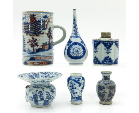 Including tall mug, spitoon, miniature vases, rose water sprinkler, and tea caddy, mug is 16 cm. tall, in diverse conditions.