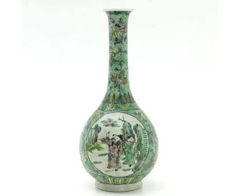 Decorated with Chinese figures in garden, Kangxi mark, 23 cm. tall, small fritting on edge.