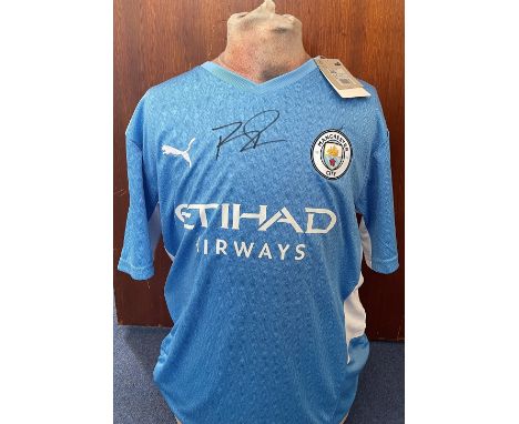 Football Ruben Dias signed Manchester City replica home shirt size medium. Portuguese professional footballer who plays as a 