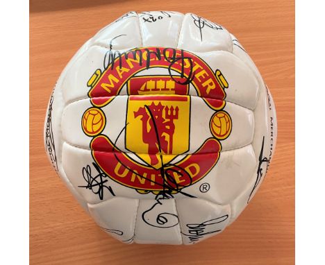 Football Manchester United multi signed 1999 Treble Winners Football signatures include David Beckham, Teddy Sheringham, Andy