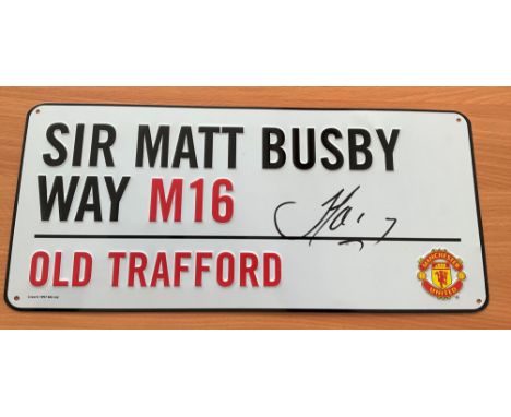 Football Marouane Fellaini signed Manchester United Sir Matt Busby Way Old Trafford commemorative metal road sign. Good condi