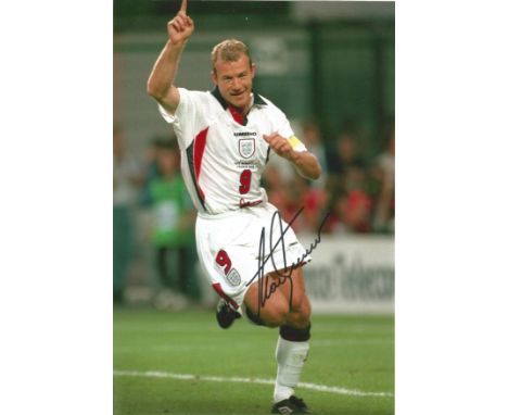 Alan Shearer signed England 12x8 colour photo. Alan Shearer CBE DL (born 13 August 1970) is an English football pundit and re