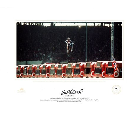 Superb Evel Knievel Signed 16x12 Limited Edition Colour Photo. Signed in black marker pen. 64 of 750 Limited Copies. Photo Sh