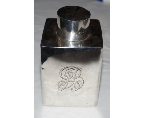 Silver tea caddy and lid inscribed monogram JB. Maker JTH & JHM London 1896 5 oz approx.