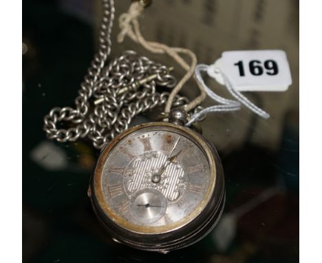 Gentleman's open  faced pocket watch with keyed movement, engine turned dial with gold colour Roman numerals and subsidiary s