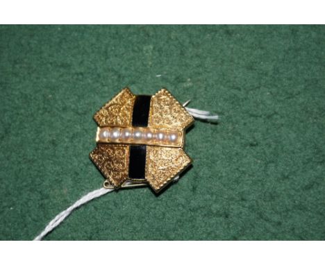 Pearl and enamel gold brooch