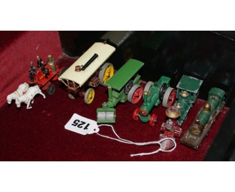 Lesney Model no.4 Kent Fire Bridge Horse Drawn fire engine Model no.9 Fowler Showman's engine, Model 11 Road Roller Wm. Allch