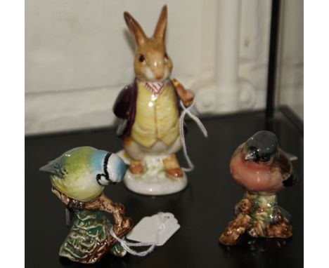 Beswick model of Beatrix Potter's Benjamin Bunny with silver coloured back stamp together with two Beswick birds Chaffinch an