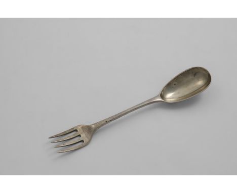 A GEORGE III SPOON CUM FORK with an egg-shaped bowl at one end and four tines at the other, by Thomas Northcote and George Bo