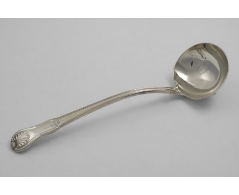 A GEORGE III HOURGLASS PATTERN SOUP LADLE (Union Shell Heel), by Richard turner, London 1810;  13"  (33 cms) long;  9.5 oz