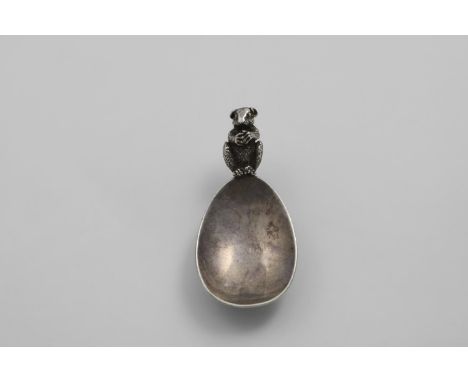 A LATE 20TH CENTURY CADDY SPOON with a cast, dormouse handle, with its tail draped down the back of the bowl, by Brian L. Ful
