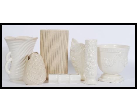 A selection of SylvaC ceramic vases / vessels to include a beige reeded vase no. 3255, a white ceramic jardiniere with a matt