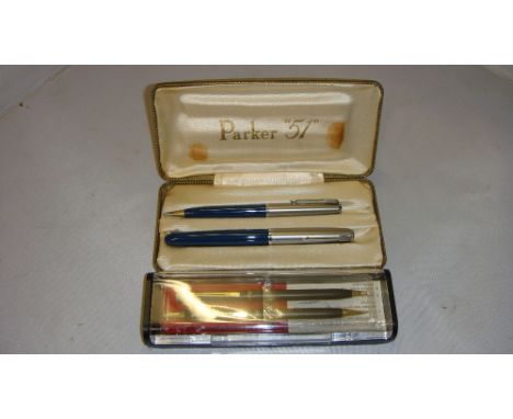 Vintage Parker 51 fountain pen & propelling pencil in case of issue & 2 others